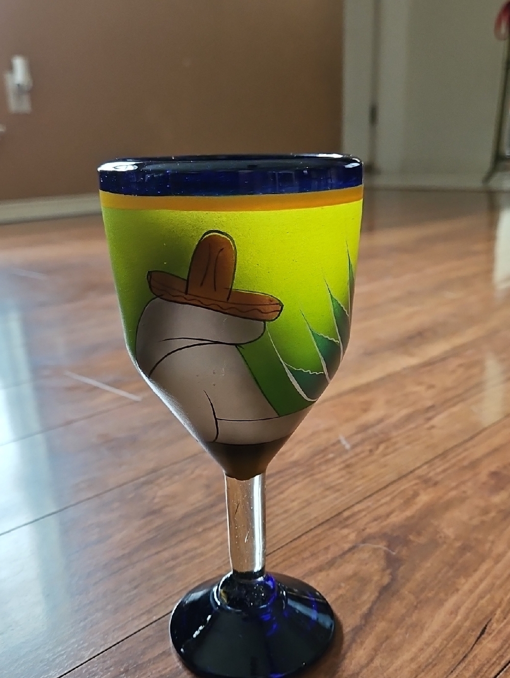 Hand-Painted Mexican Themed Cocktail Glass Goblet 10oz